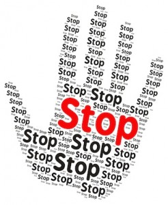Stop word cloud in the shape of a open palm